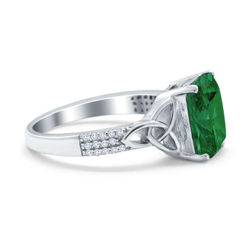 Emerald Cut Celtic Engagement Ring Simulated Green Emerald CZ 925 Sterling Silver